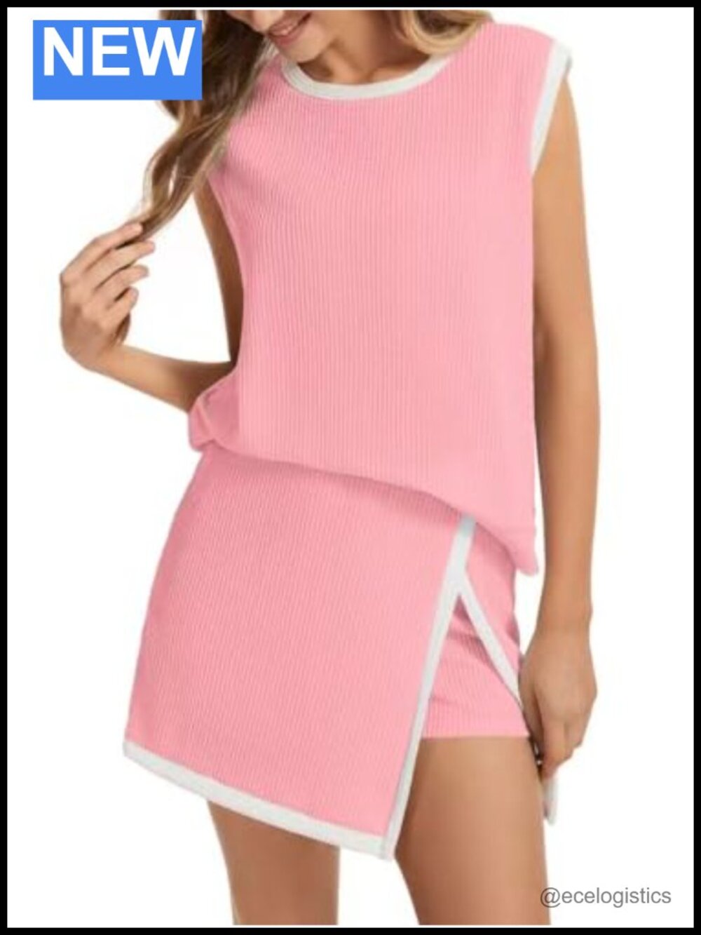 Women's 2 Piece Lounge Set - Ribbed Tank & Skort with Pockets